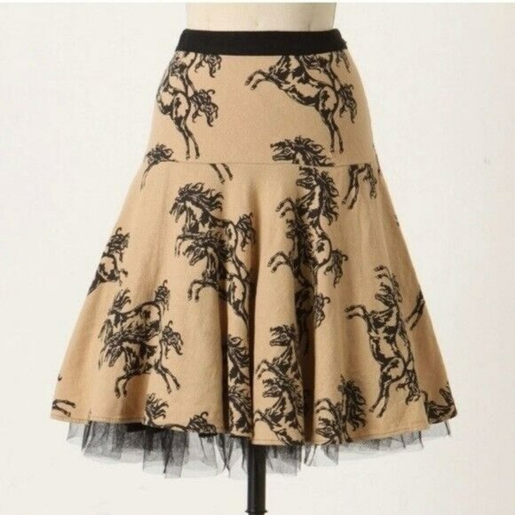 Odille Dresses & Skirts - Anthropologie Odille Size 2 Wild Horses Tulle Lined Western Skirt Tan Black
